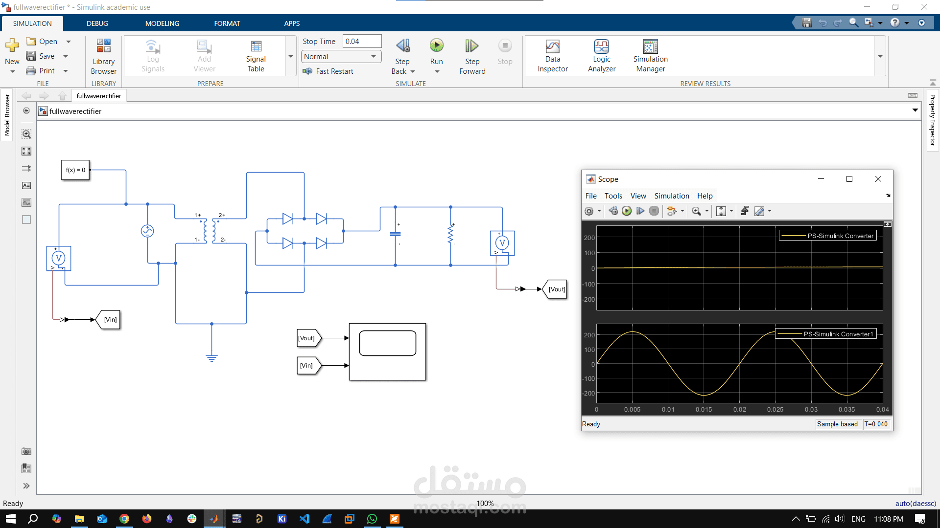 Full Wave Rectifier Simulation