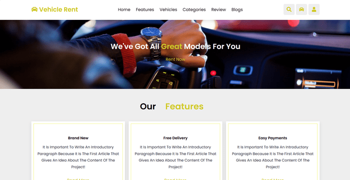 Vehicle rent homepage template