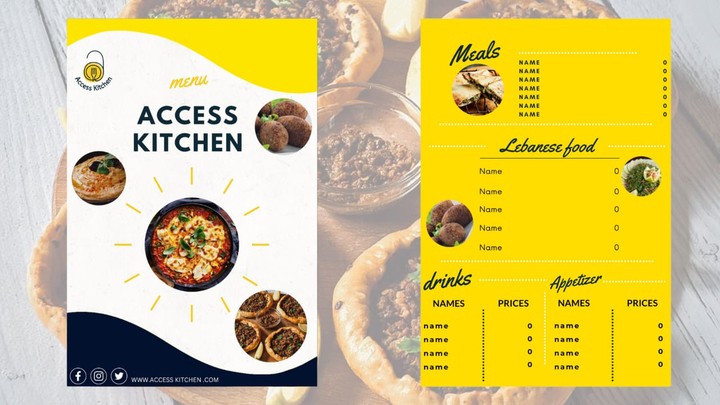 menu for access kitchen