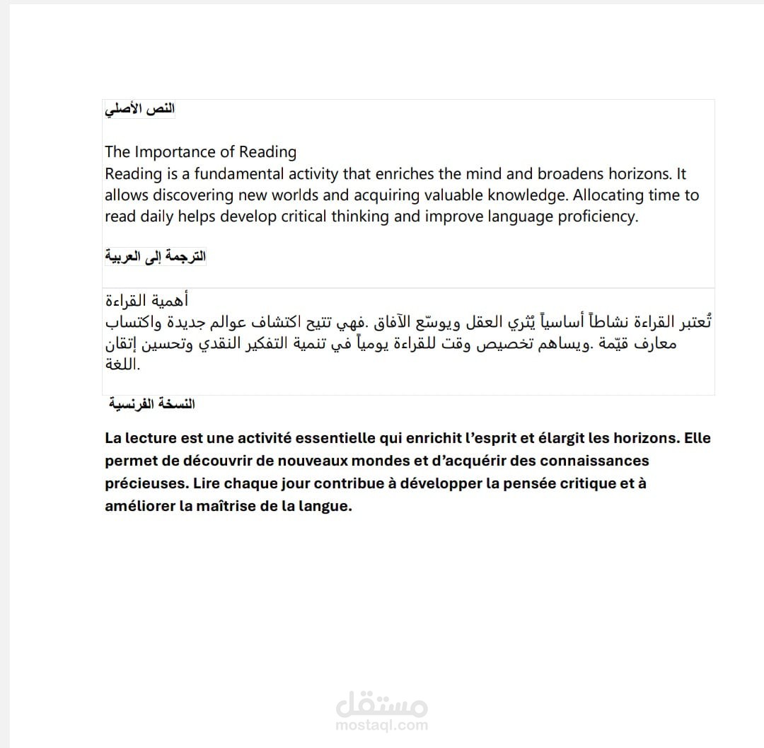 ترجمة نموذجية للمقالات  بين العربية ،الفرنسية و إنجليزية