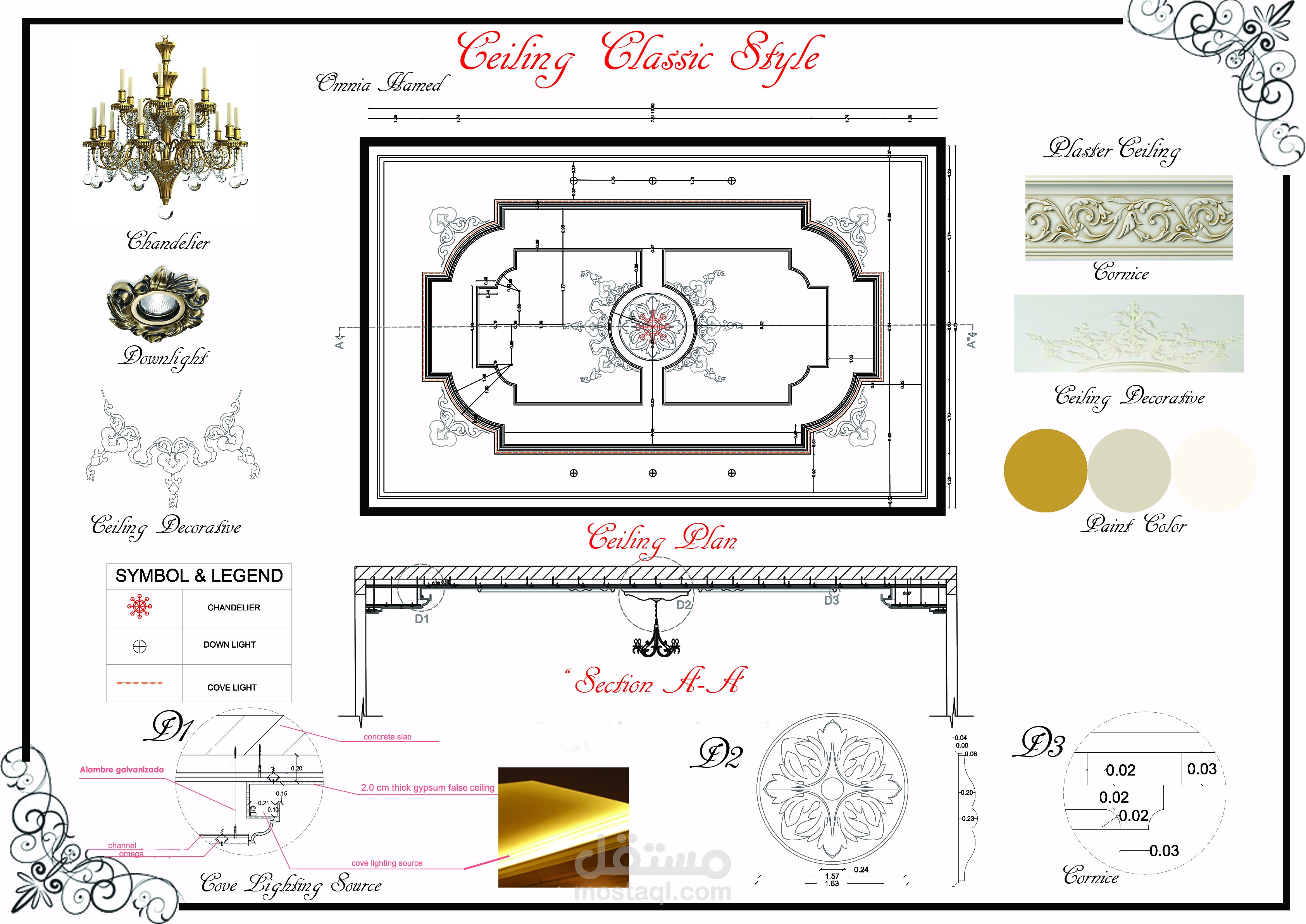 تصميم لوحه افكار لسقف كلاسيك