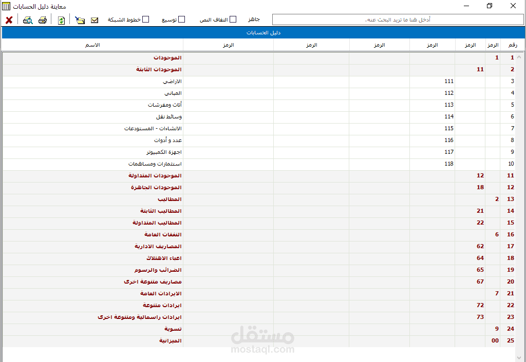 عمل شجرة حسابات للمنشآت وفق للمعايير المحاسبة الدولية