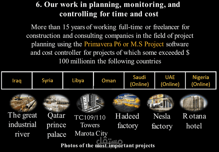 تخطيط وتقييم المشاريع الهندسية باستخدام برامج Primavera P6 أو M.S Project