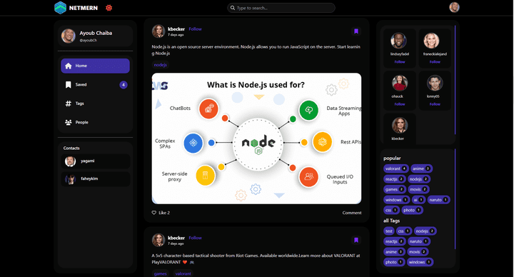 منصة تواصل اجتماعي باستخدام تقنية MERN (Node.js)