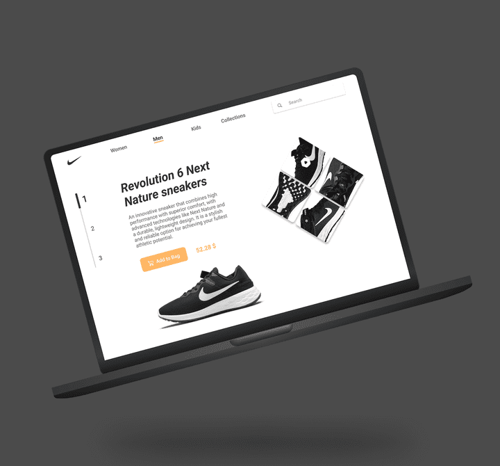 تصميم UI UX لواجهة من واجهات موقع الكتروني احذية نايك