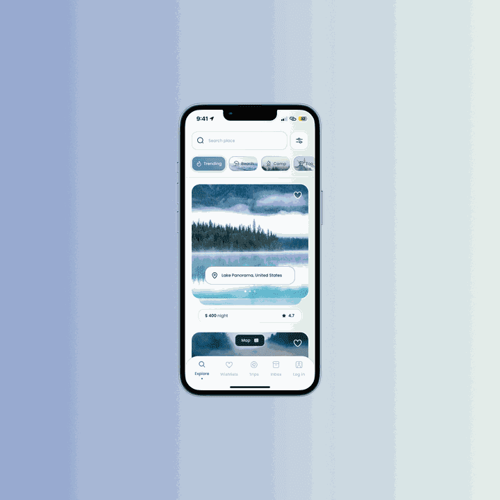 تصميم UI UX لواجهة "explore" لتطبيق الإقامة العائلية والسفر