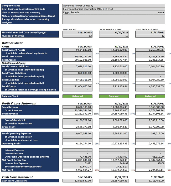 Financial  statement Reports