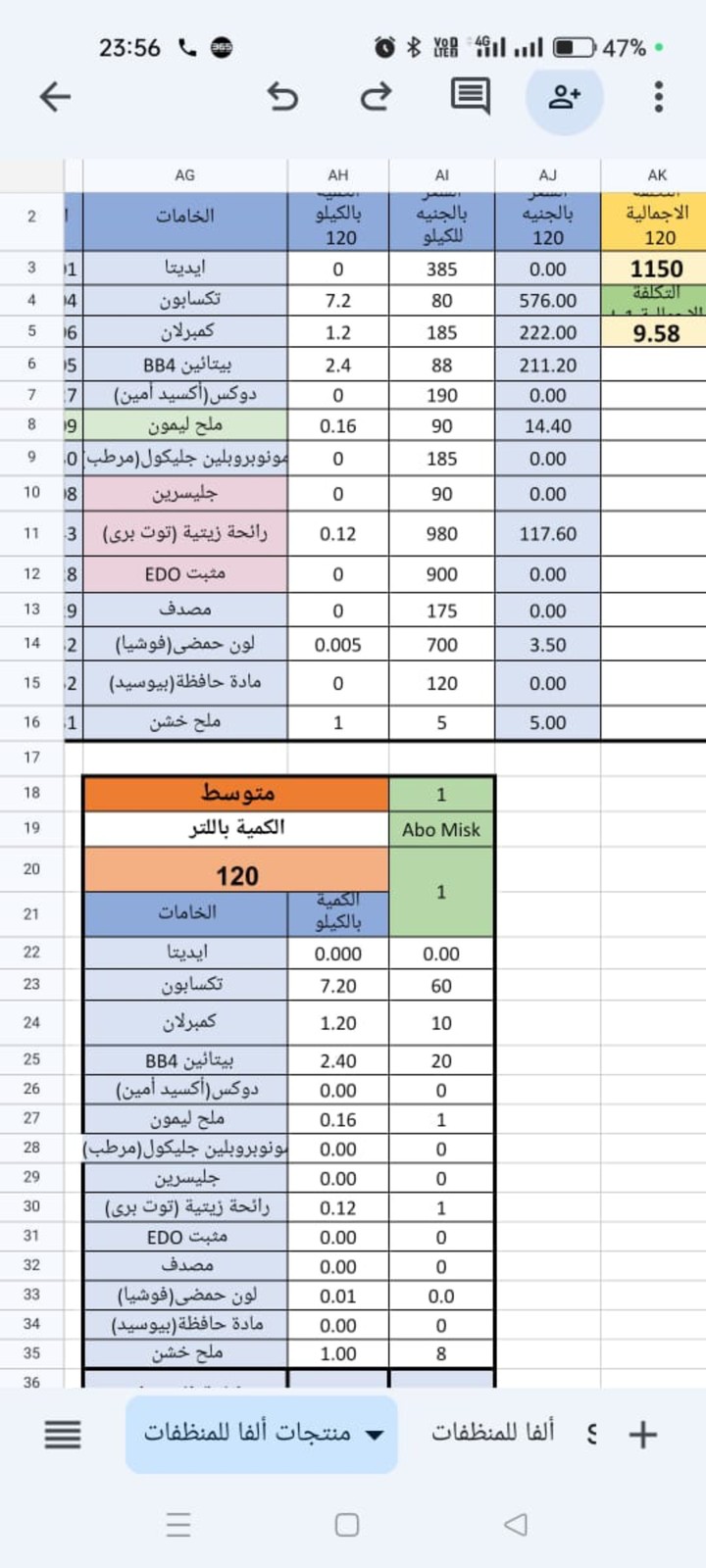 تصميم برنامج اكسيل لحسابات مصنع منظفات