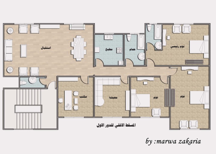 تصميم معماري وتوزيع فرش واخراج فوتوشوب لاستراحة