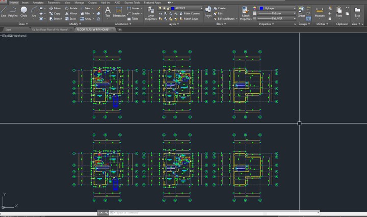 رسم مخططات هندسية 2d لـ فيلا مساحة 100 متر مربع باستخدام برنامج اوتوكاد