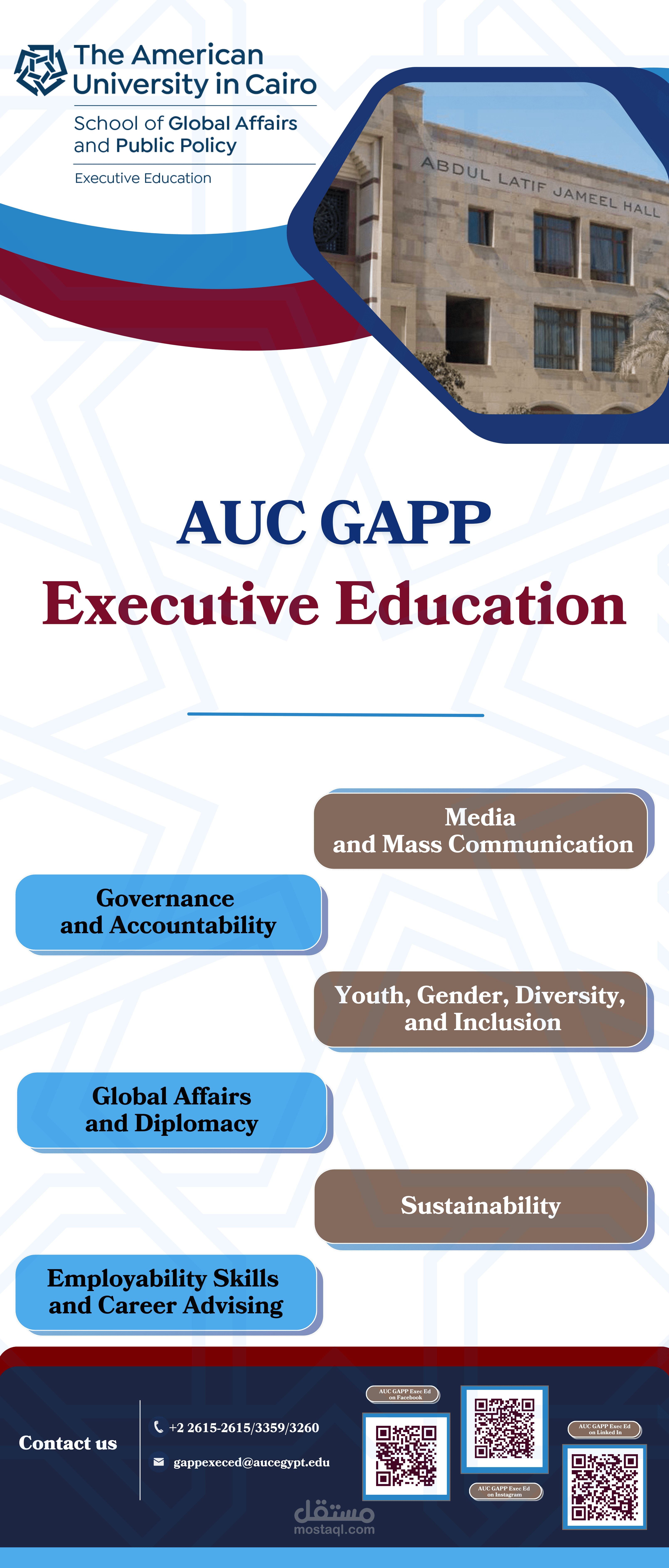 تصميم بنر تعريفي لبرامج التعليم التنفيذي – كلية الشؤون الدولية والسياسات العامة (AUC GAPP)