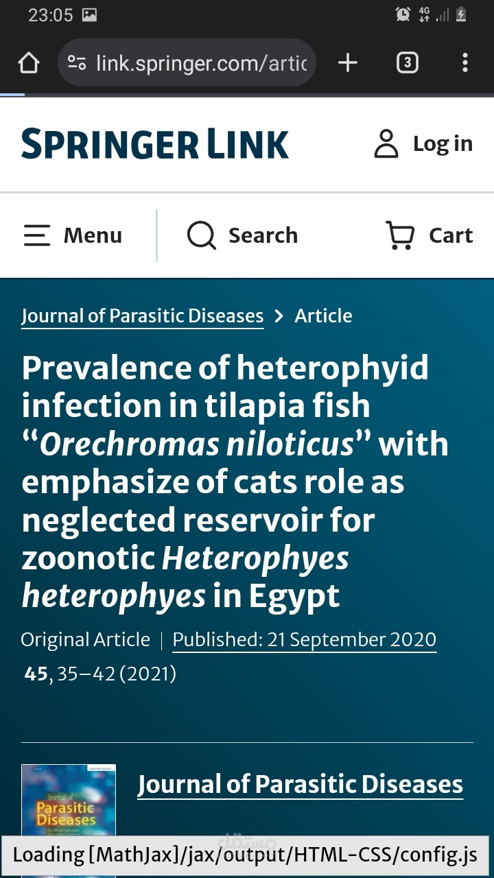 Prevalence of heterophyid infection in tilapia fish “Orechromas niloticus” with emphasize of cats role as neglected reservoir for zoonotic Heterophyes heterophyes in Egypt