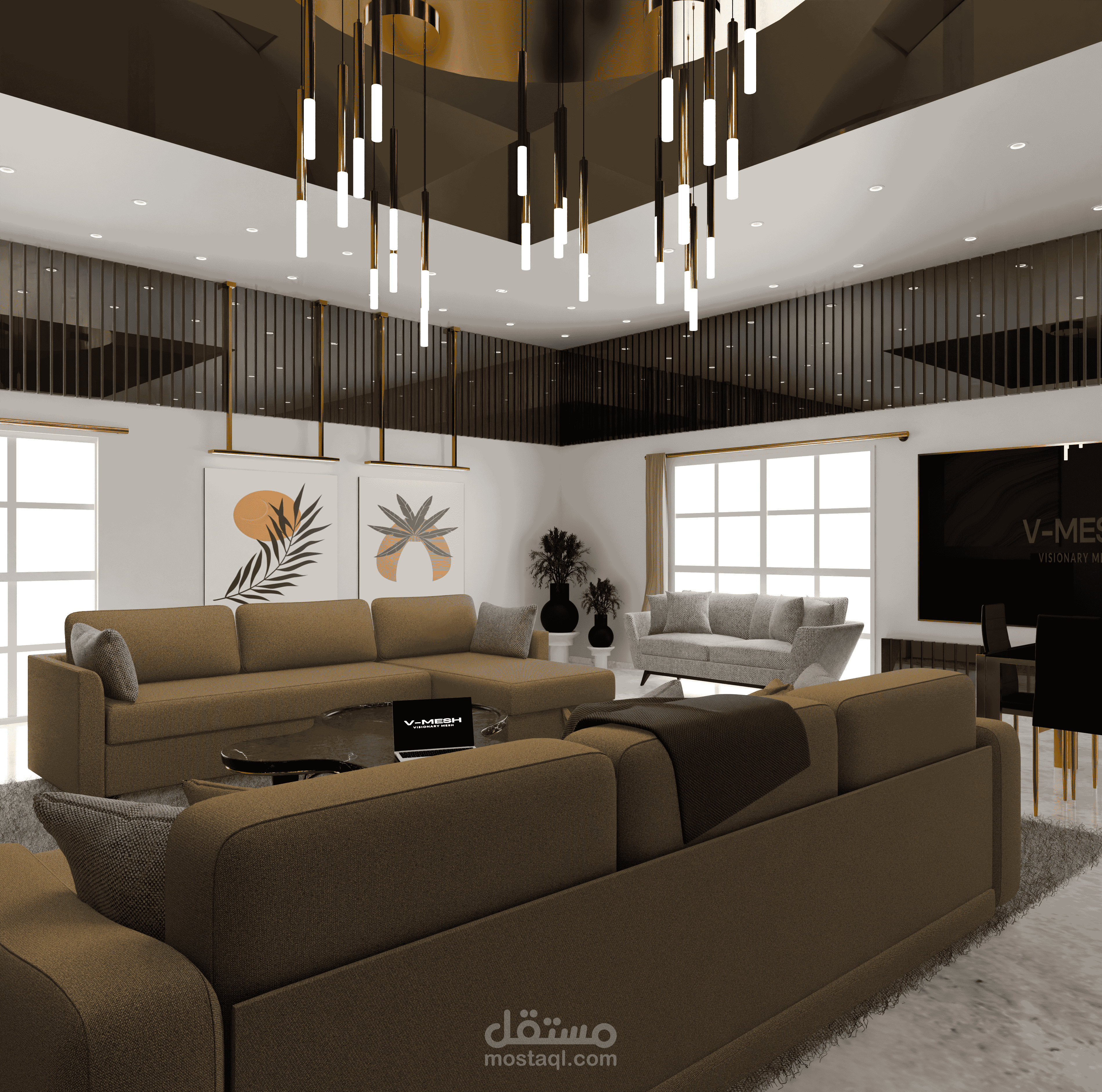 ردهة فاخرة بتصميم ذهبي عصري
