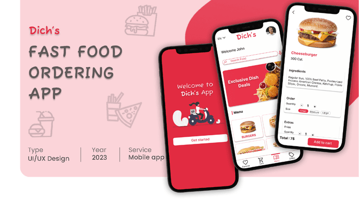 تصميم UX UI لتطبيق الأكل السريع "Dich's"