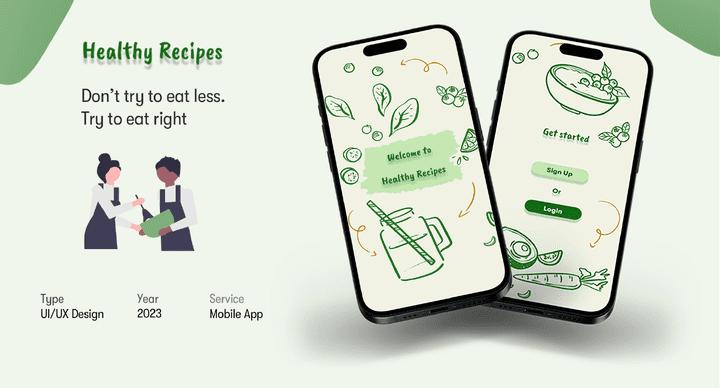 تصميم UX UI لتطبيق الوصفات الصحية "Healthy recipes"