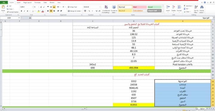 حصر كميات شامل لفيلا - السعودية