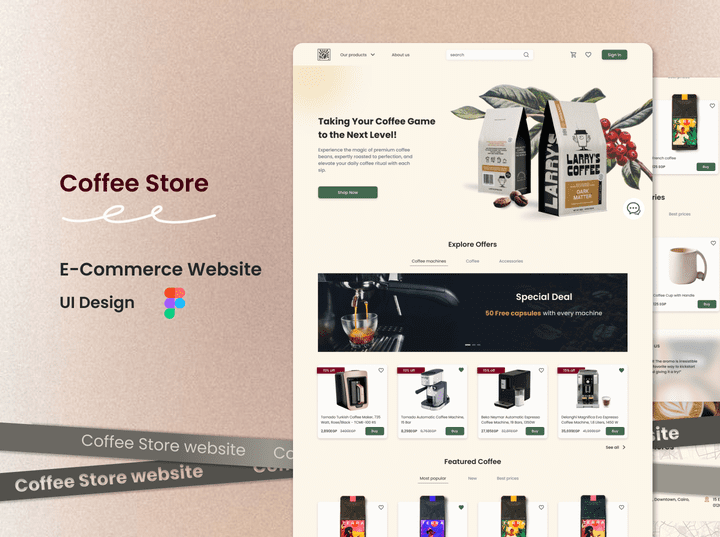 E-commerce website ( UI design ) تصميم موقع تسوق الكتروني لمنتجات القهوة