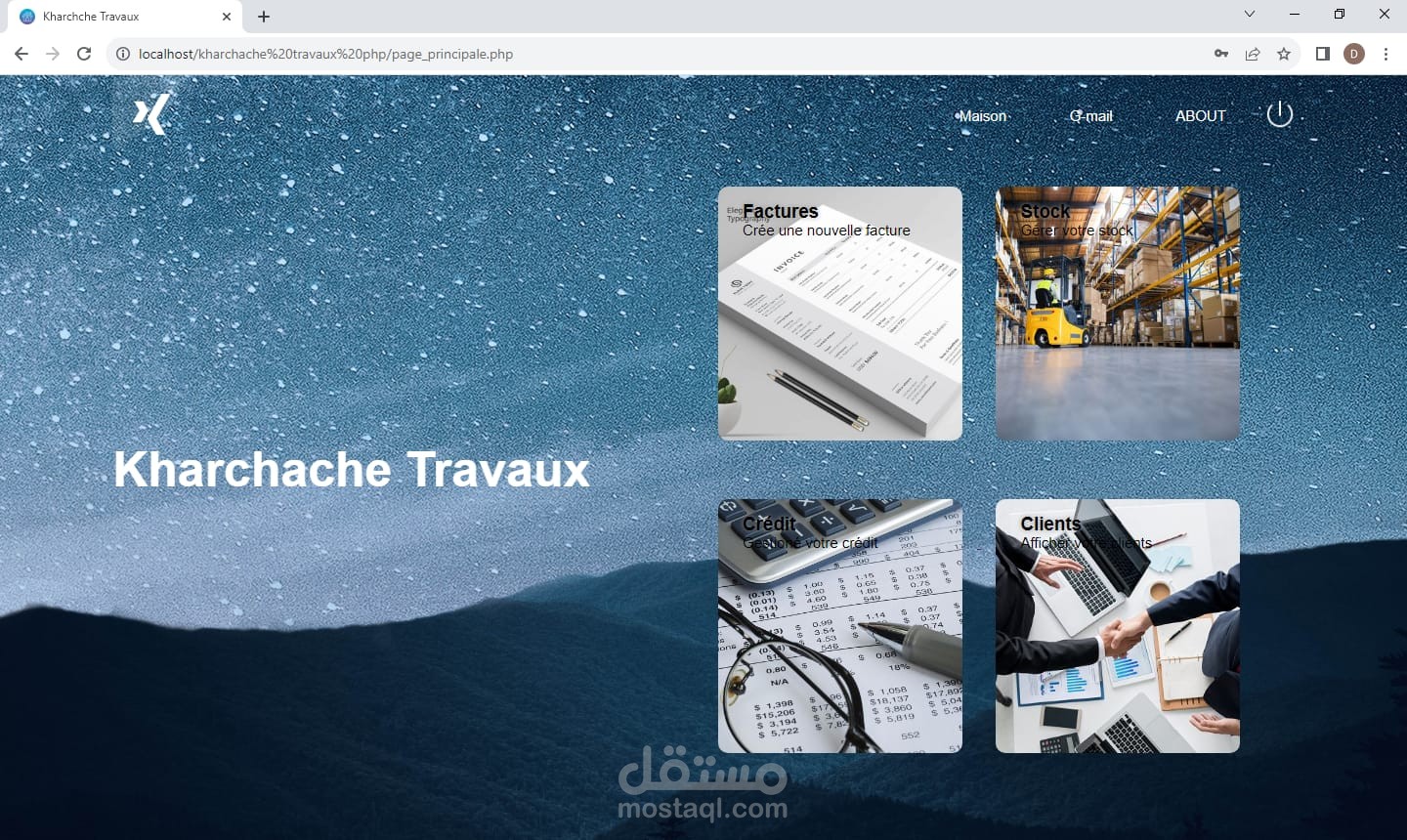 برمجة موقع محلي لادارة شركة  KHARCHACHE TRAVAUX للأشغال المتنوعة ( البناء , الصباغة ...)