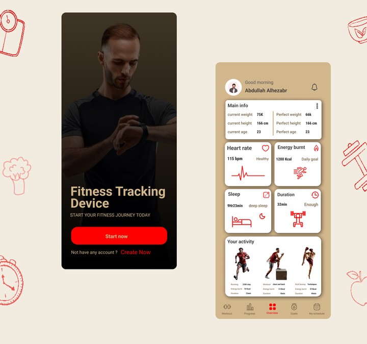 تصميم واجهات لتطبيق fitness tracker