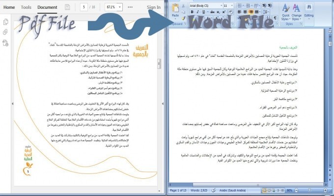 تفريغ مطوية عن الرعاية الصحية من pdf إلى Word