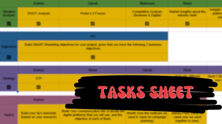 ملف توزيع المهام / Tasks sheet