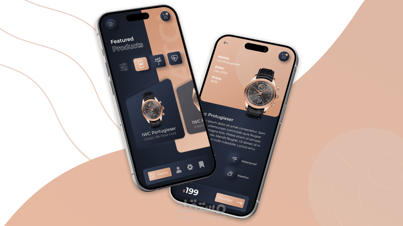 تطبيق ساعات فاخر – تصميم واجهة مستخدم (UI)
