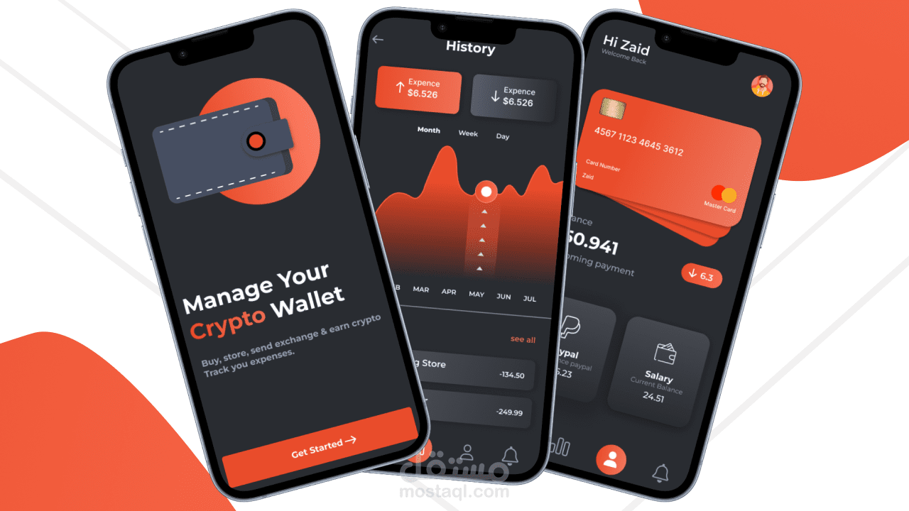 تطبيق محفظة عملات رقمية – تصميم واجهة وتجربة مستخدم