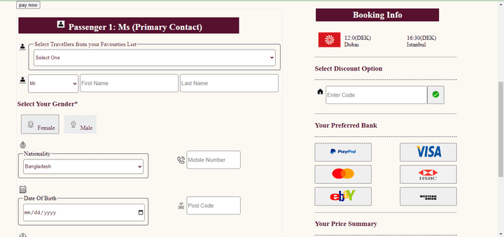 Booking Flight website