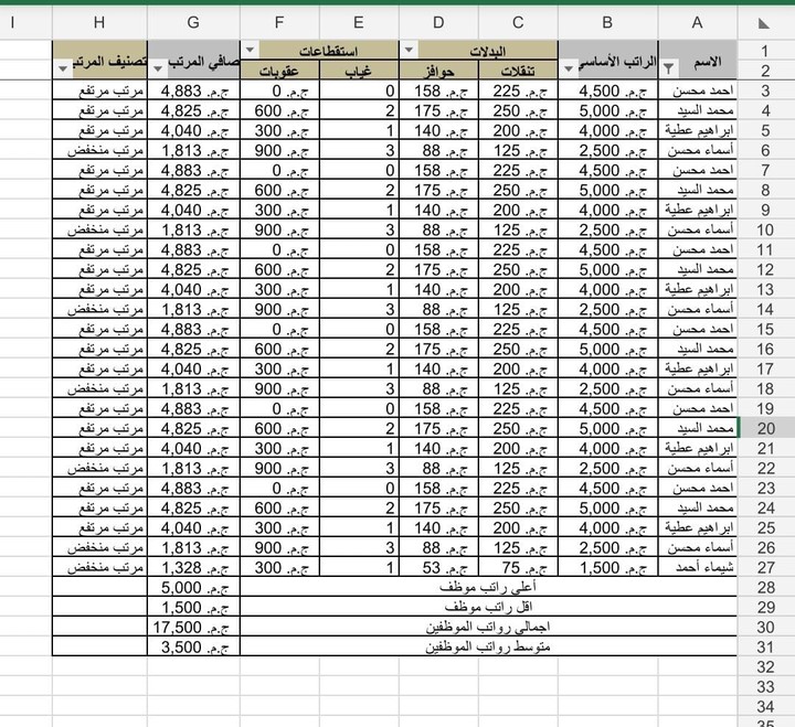 تدريبات برنامج أكسل