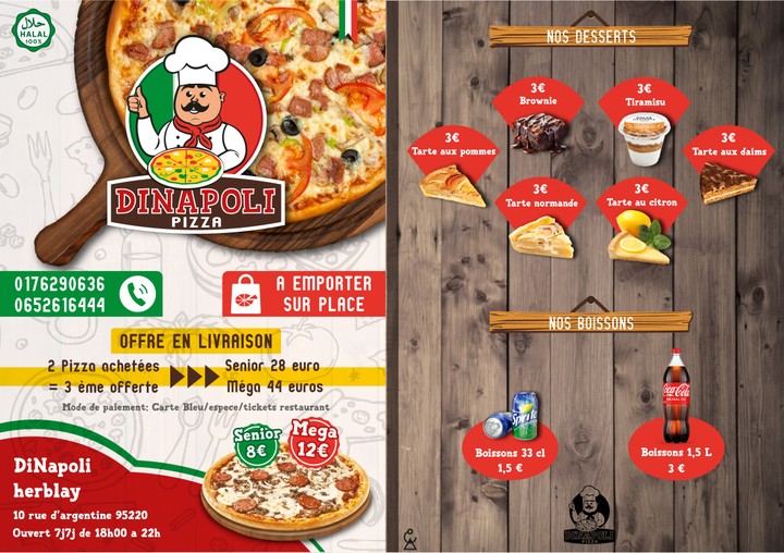 شعار و مينيو لمشروع "DINAPOLI Pizza"