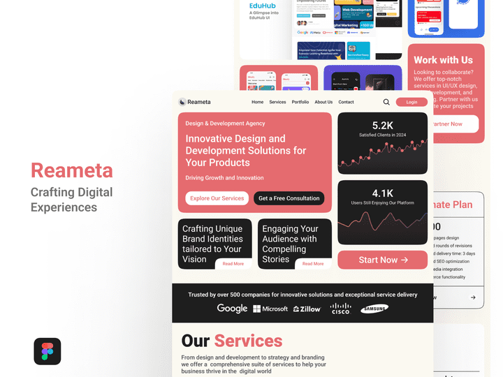 reameta موقع لتقديم خدمات مختصة في التصميم و البرمجة