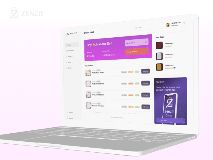 تصميم تطبيق ZenZit لشركة ناشئة في مجال بيع الملابس و الأثواب