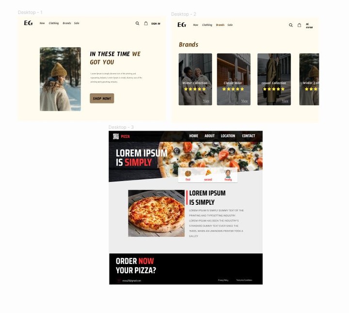Simple UI design for commercial websites such as pizza and clothing store