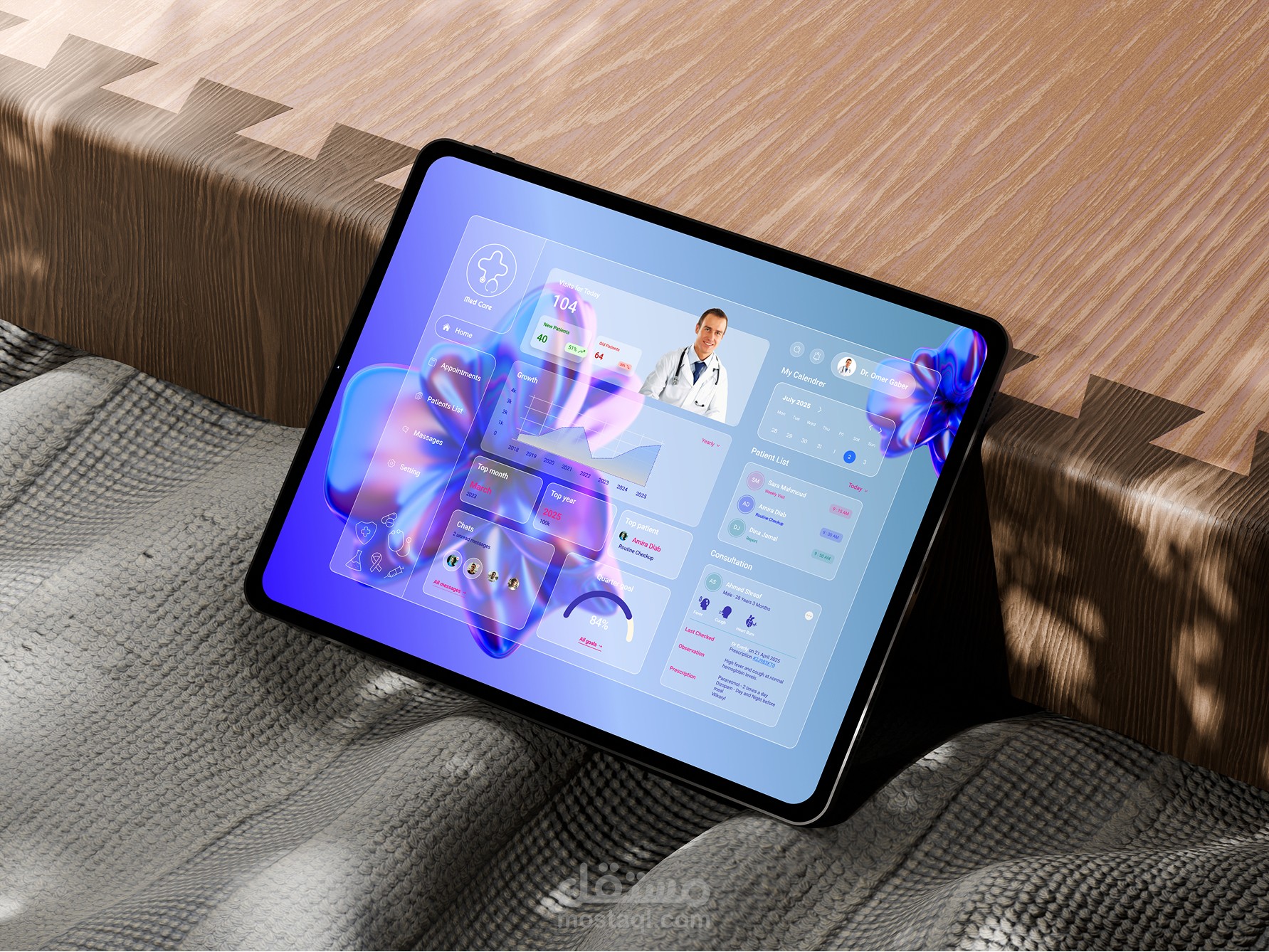 تصميم UI/UX - لوحة تحكم خاصة بالأطباء تابعة لتطبيق ( Med Care )