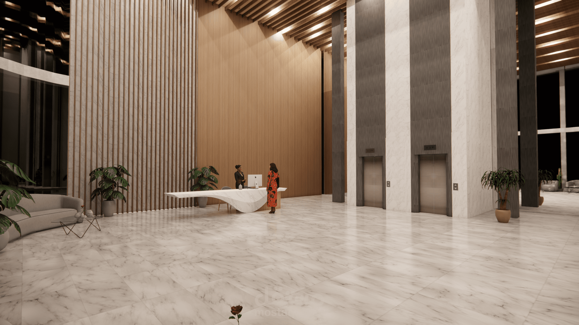 تصميم ريسبشن لمركز زوار بأسلوب مودرن وإسكندنافي