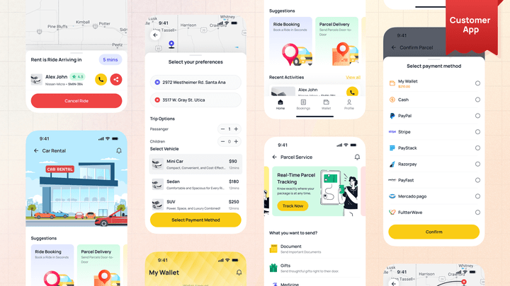 تطبيق Flutter الشامل لحجز سيارات الأجرة & لوحه تحكم & ويب سايت