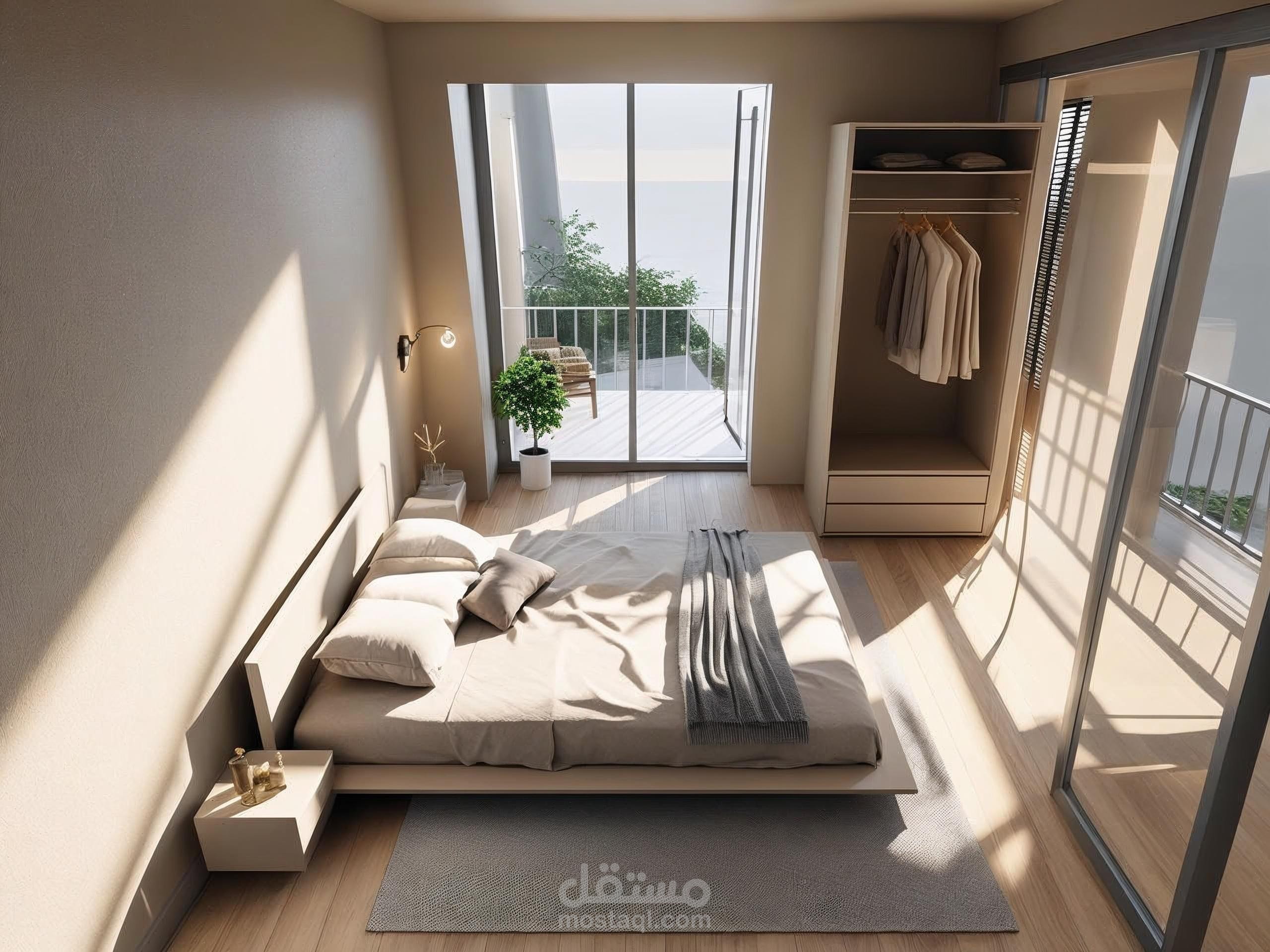 تصميم غرفة نوم مجهزة بالعتاد