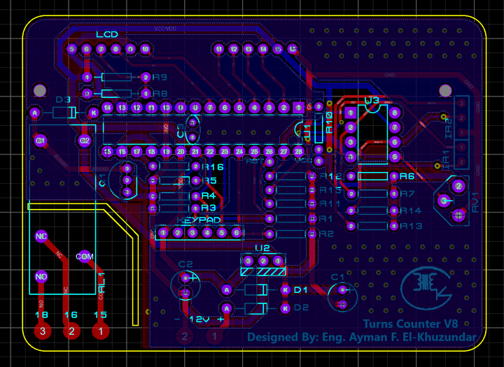 تصميم لوحة PCB خاصة بجهاز لحساب عدد اللفات لماكينة صناعية.