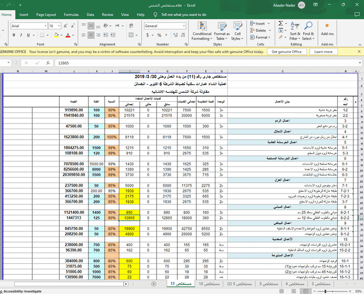 عمل حصر للكميات الانشائية والمعمارية والمستخلصات