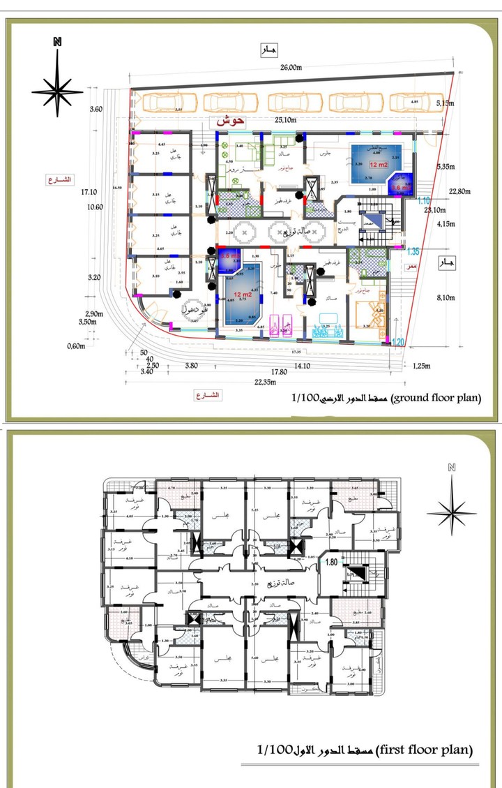 تصميم مخططات معماريه متكامله لمشروع عماره سكنيه تتكون من شقق فندقية