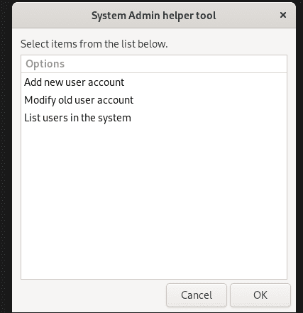 Script created to assist system administrators in performing tasks on user accounts using bash Zenity.