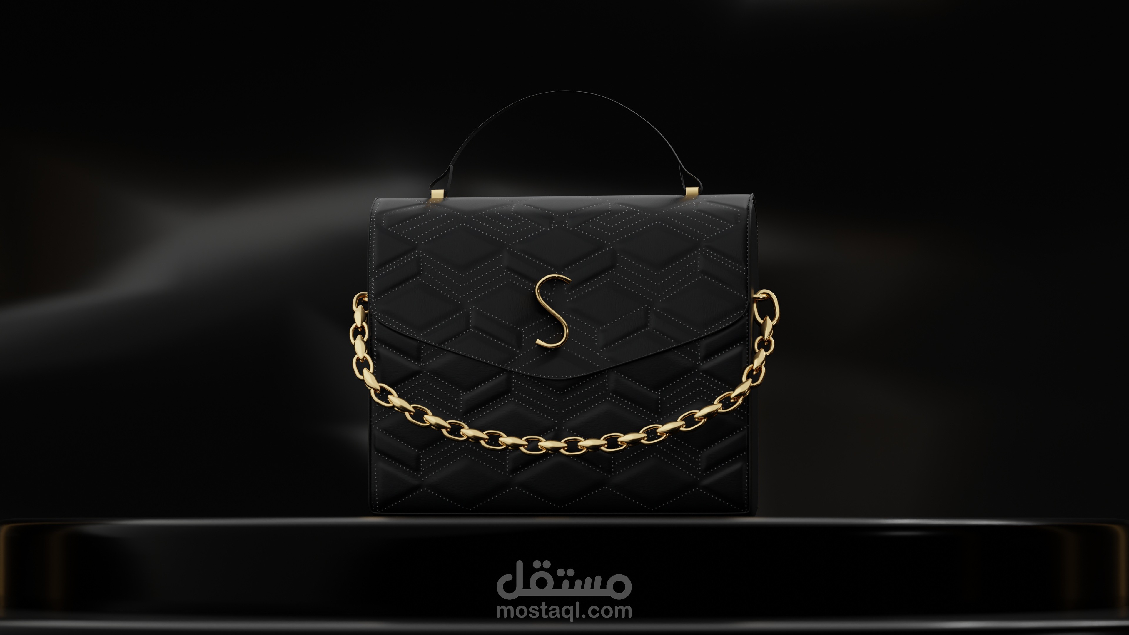 Luxury black leather bag with a gold chain Adv