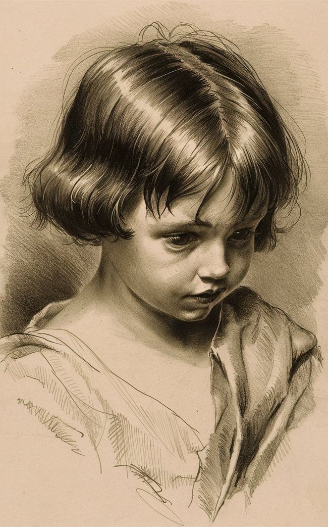 pencil sketch of a young girl