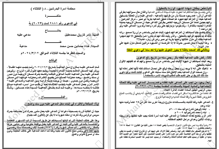 مذكرة في دعوى نفقة زوجية من مدعي عليه (الزوج)