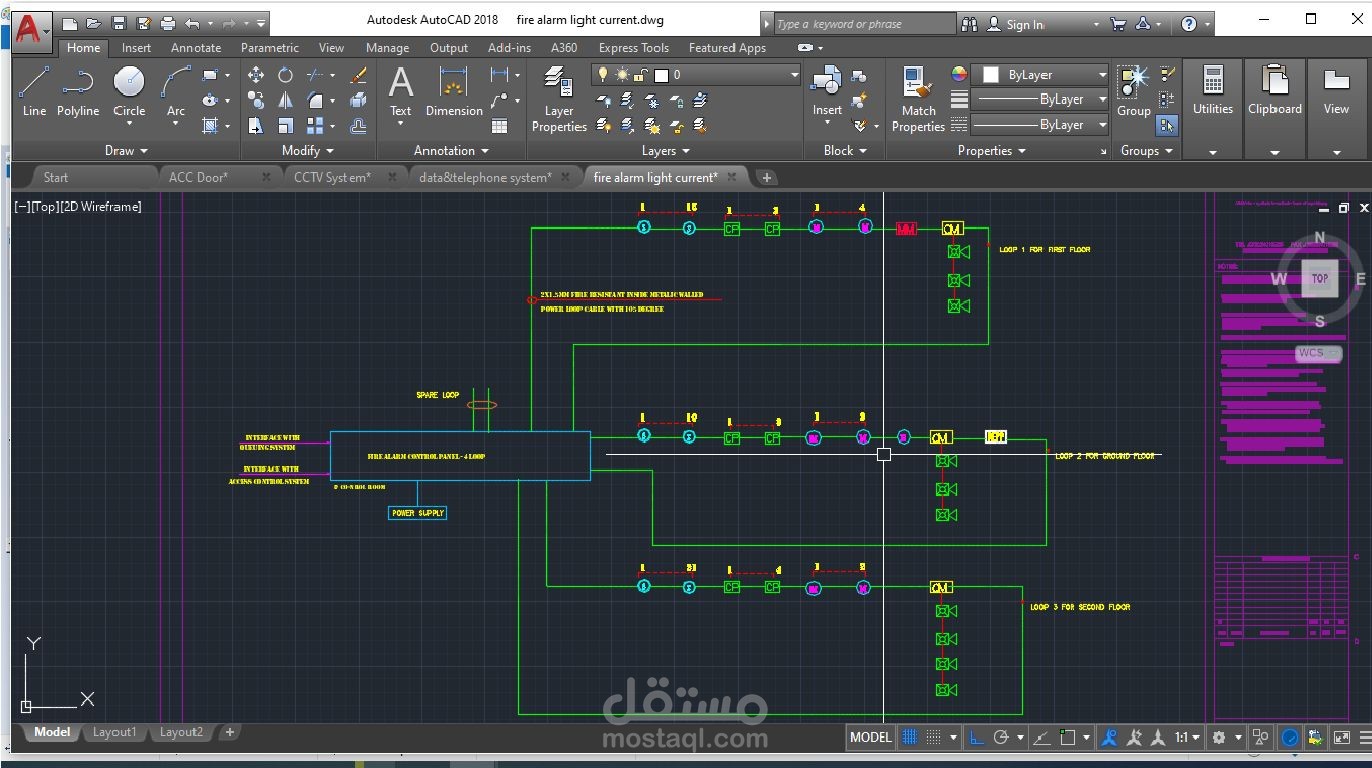 all Electrical design systems for CIB bank two floors. design include: 1- lighting system 2- power system 3- outdoor lighting system 4- panel schedule 5- data and TV systems  6- fire alarm system and ACC Door  8-CCTV system 7-earthing system