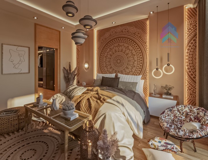 Master bedroom in bohemian style