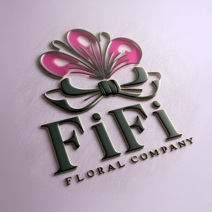 شعار بسيط لشركة زهور تسمى "Fifi" ، عرض 3D