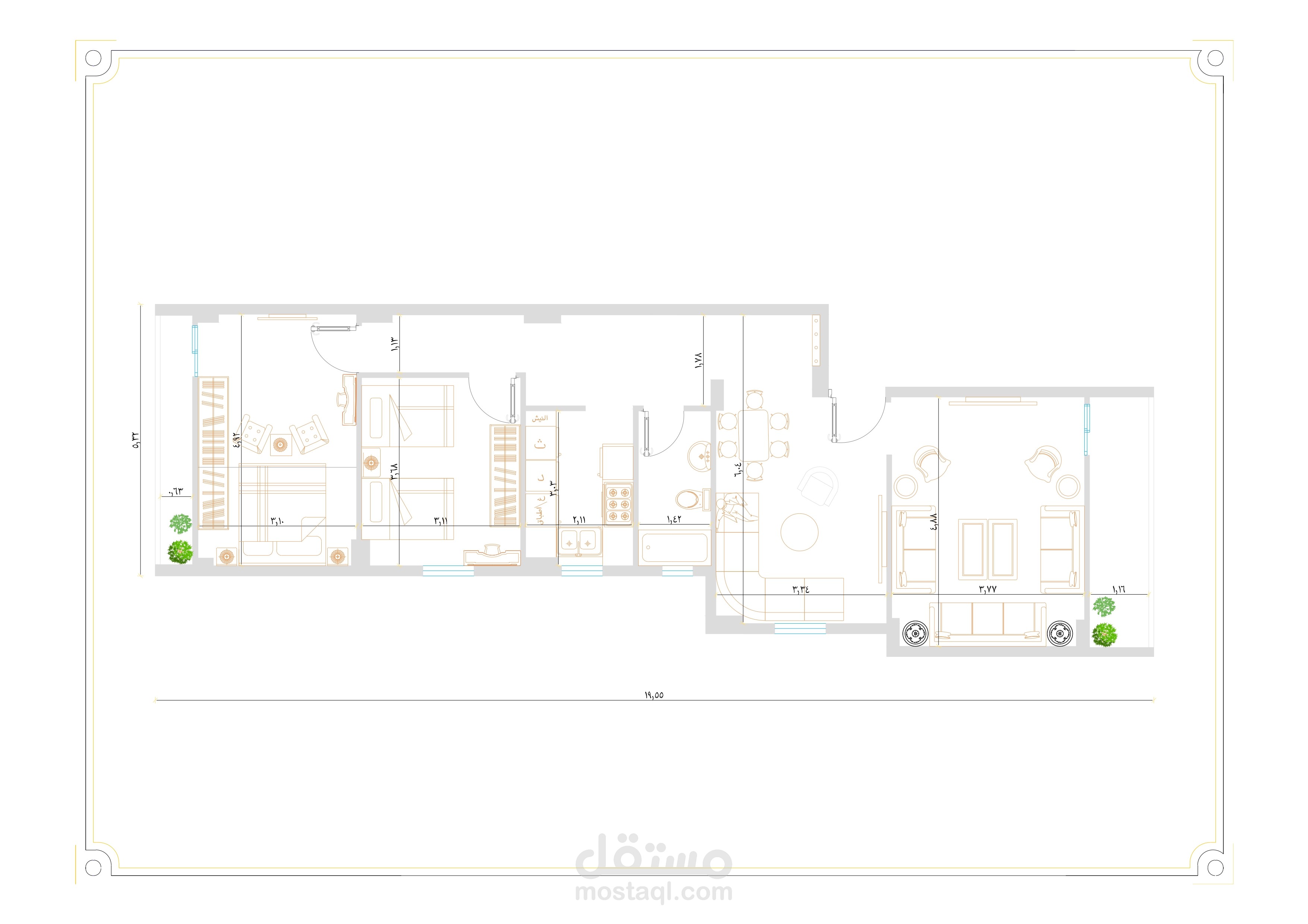 مخططات معمارية 2D ( شقق - برج سكنى - محلات - كافيه ومطعم- مطبخ ...