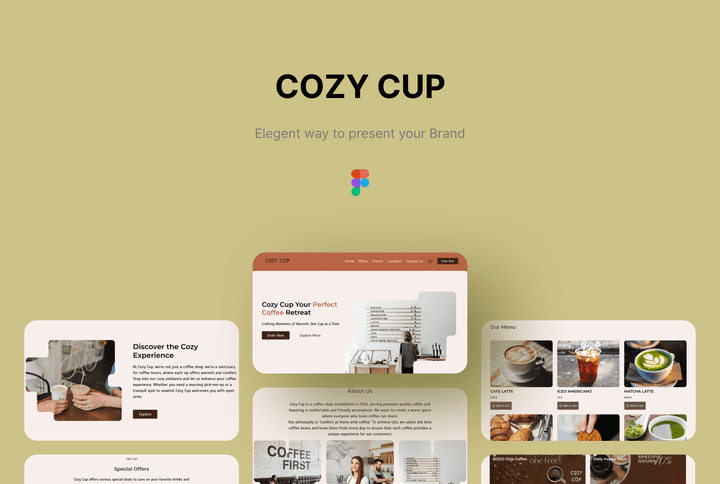 تصميم صفحة هبوط موقع الكتروني لمقهى Cuzy cup
