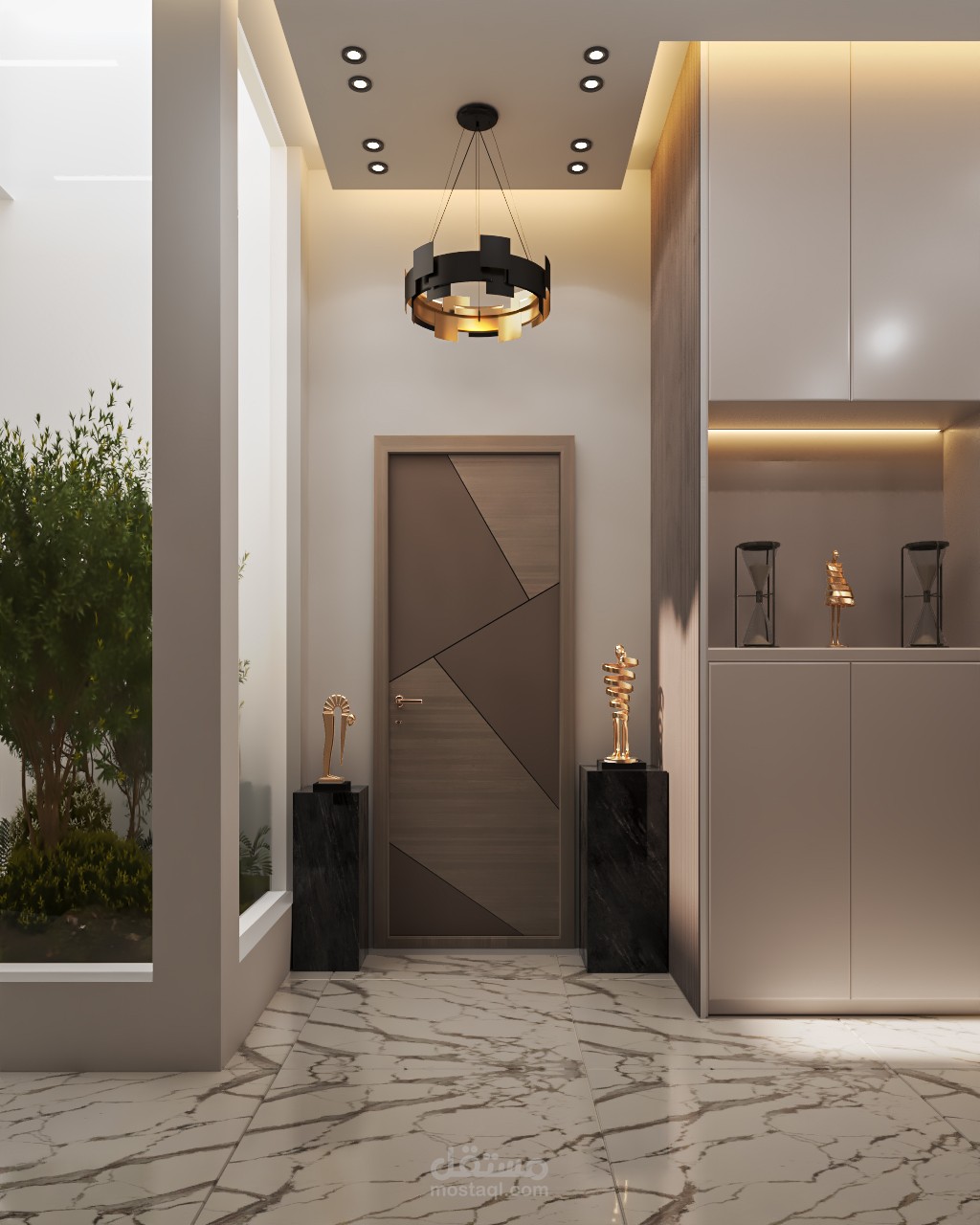 interior modern design_ corridor + guest room + living and dining room